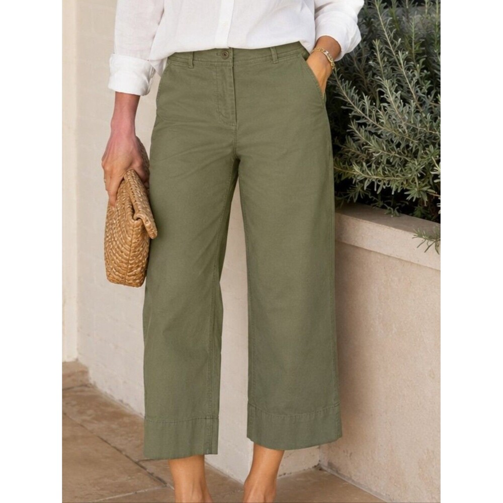Talbots Sage Green Wide Leg Crop Chino Pants Cotton Stretch Size 2 Casual